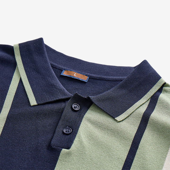 Polo da uomo in maglia a righe color-block blu navy e salvia in stile retrò - image 4