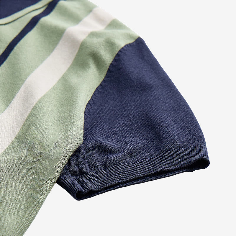 Polo da uomo in maglia a righe color-block blu navy e salvia in stile retrò - image 8