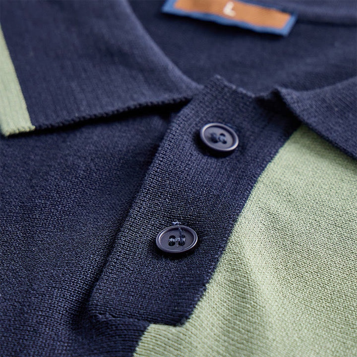 Polo da uomo in maglia a righe color-block blu navy e salvia in stile retrò - image 5