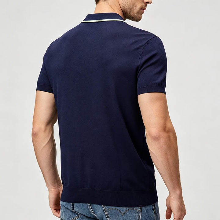Polo da uomo in maglia a righe color-block blu navy e salvia in stile retrò - image 3