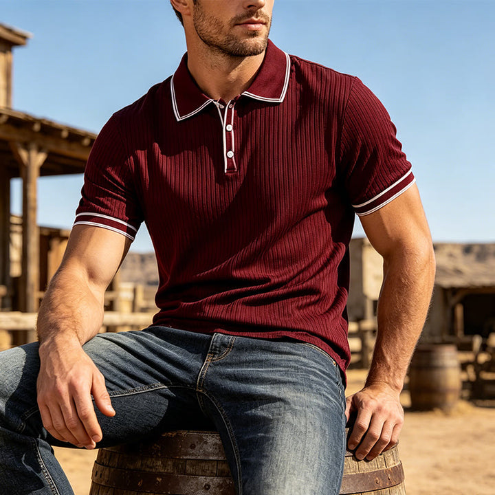 Polo da uomo minimalista in maglia con colletto e polsini rifiniti - Borgogna - 2XL - image 5