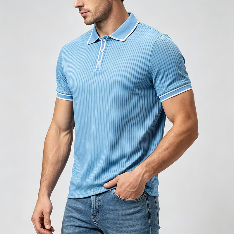 Polo da uomo minimalista in maglia con colletto e polsini rifiniti - image 2