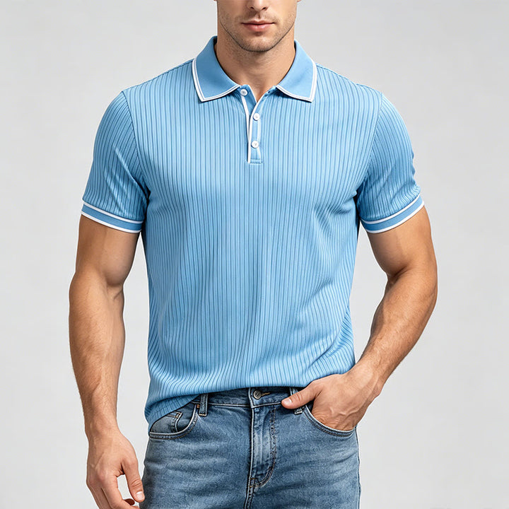 Polo da uomo minimalista in maglia con colletto e polsini rifiniti - image 1