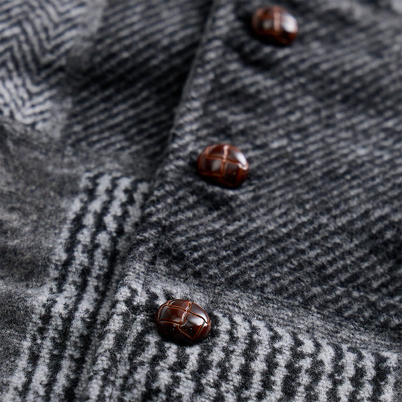 Gilet da uomo grigio con motivo patchwork a spina di pesce e pied de poule - image 4