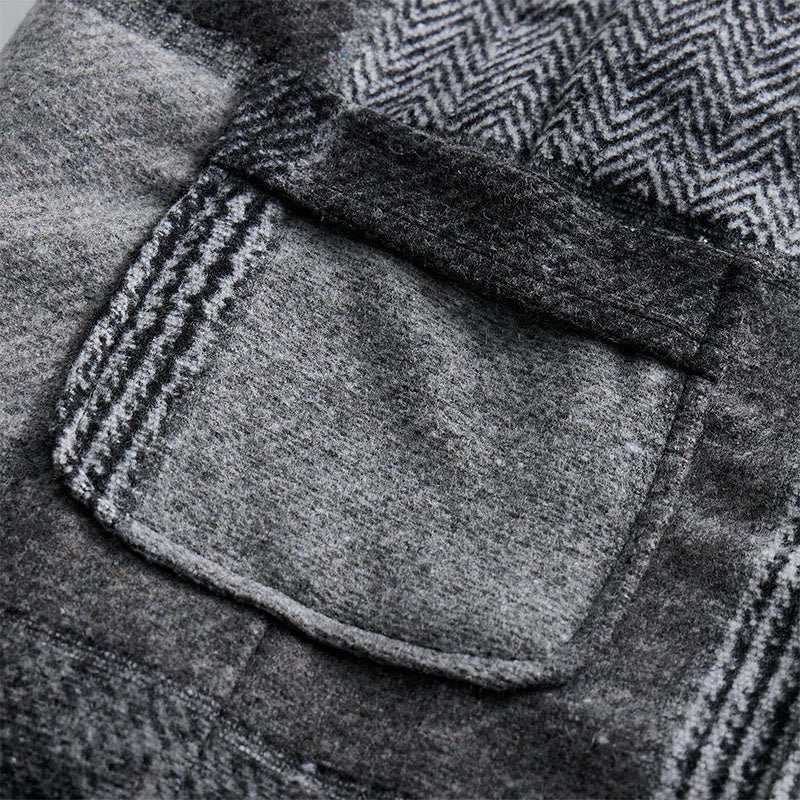 Gilet da uomo grigio con motivo patchwork a spina di pesce e pied de poule - image 5