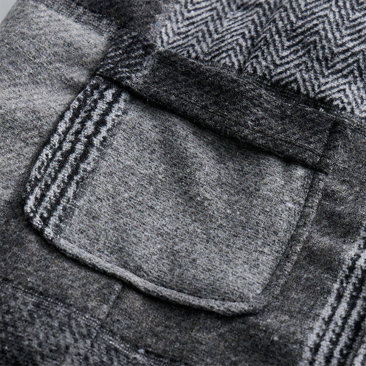 Gilet da uomo grigio con motivo patchwork a spina di pesce e pied de poule - image 5
