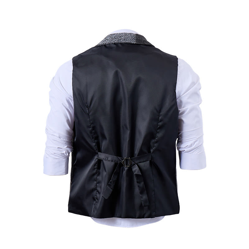 Gilet da uomo grigio con motivo patchwork a spina di pesce e pied de poule - image 9
