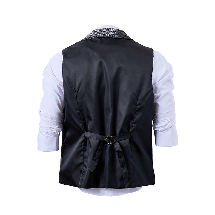 Gilet da uomo grigio con motivo patchwork a spina di pesce e pied de poule - image 9