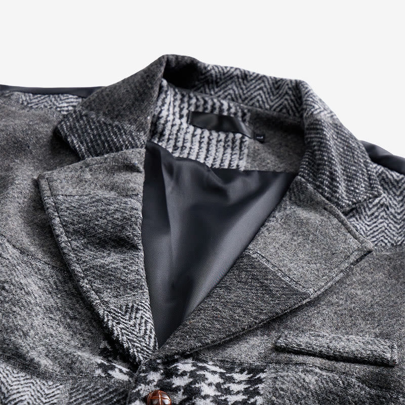 Gilet da uomo grigio con motivo patchwork a spina di pesce e pied de poule - image 3