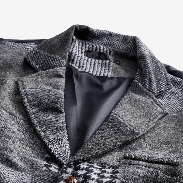 Gilet da uomo grigio con motivo patchwork a spina di pesce e pied de poule - image 3