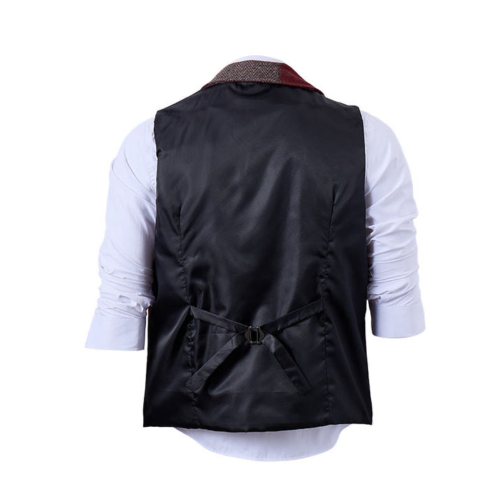 Gilet da uomo in tinta calda con motivo patchwork a spina di pesce. - image 10