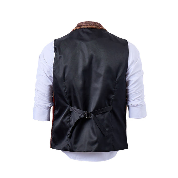Gilet da uomo in tinta calda con motivo patchwork a spina di pesce. - image 21
