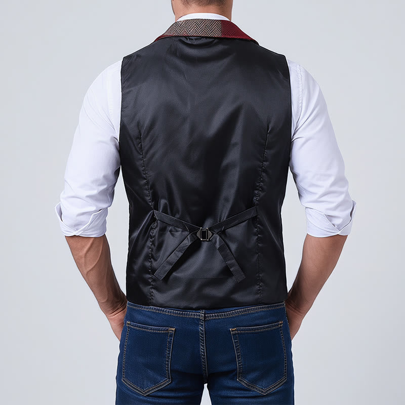Gilet da uomo in tinta calda con motivo patchwork a spina di pesce. - image 15