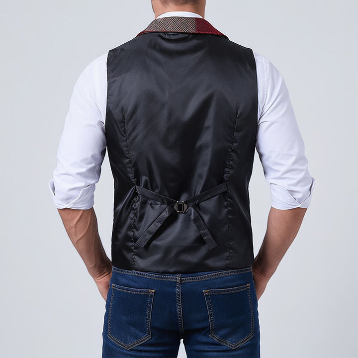 Gilet da uomo in tinta calda con motivo patchwork a spina di pesce. - image 15