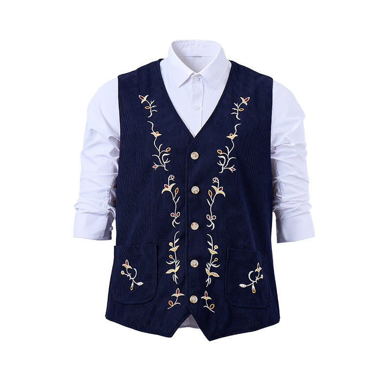 Gilet da uomo elegante con ricami floreali e motivo a vite. - image 11