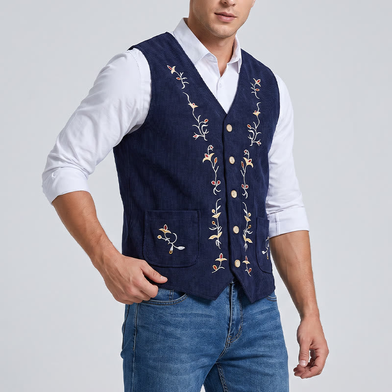Gilet da uomo elegante con ricami floreali e motivo a vite. - image 2