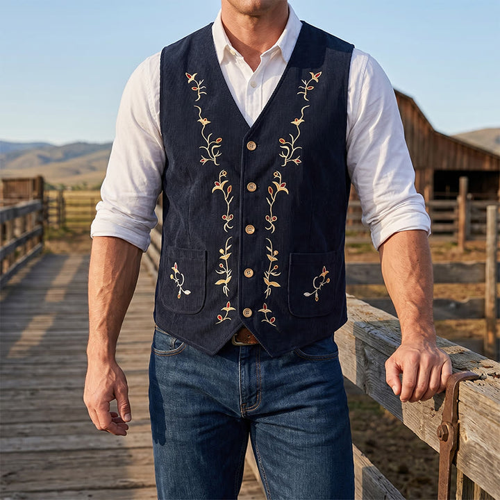 Gilet da uomo elegante con ricami floreali e motivo a vite. - Nero - 2XL - image 5
