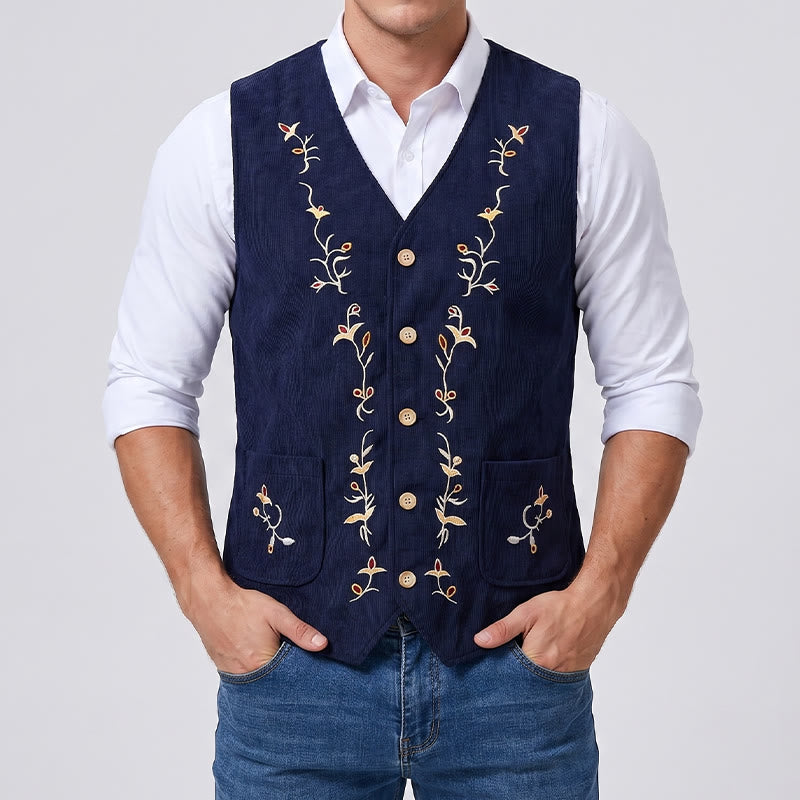 Gilet da uomo elegante con ricami floreali e motivo a vite. - image 1