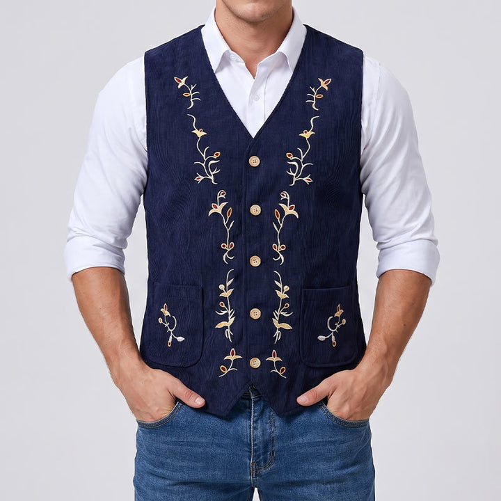 Gilet da uomo elegante con ricami floreali e motivo a vite. - image 1