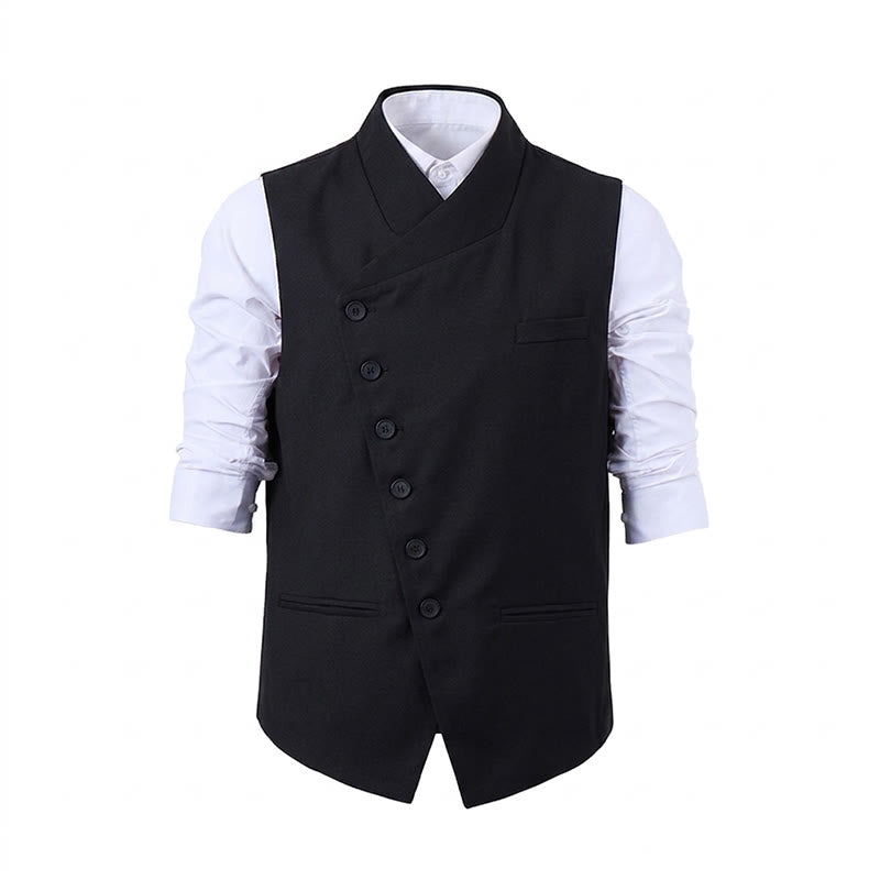 Gilet da abito formale da uomo moderno, sartoriale, con revers asimmetrici. - image 12