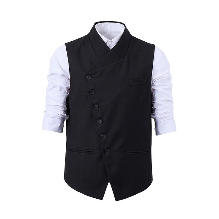 Gilet da abito formale da uomo moderno, sartoriale, con revers asimmetrici. - image 12