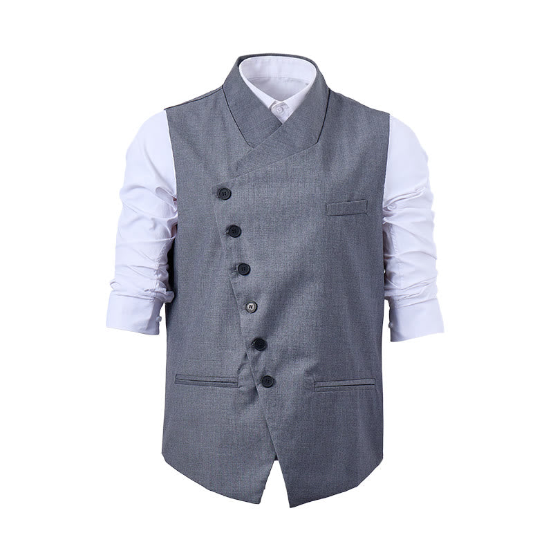 Gilet da abito formale da uomo moderno, sartoriale, con revers asimmetrici. - image 10