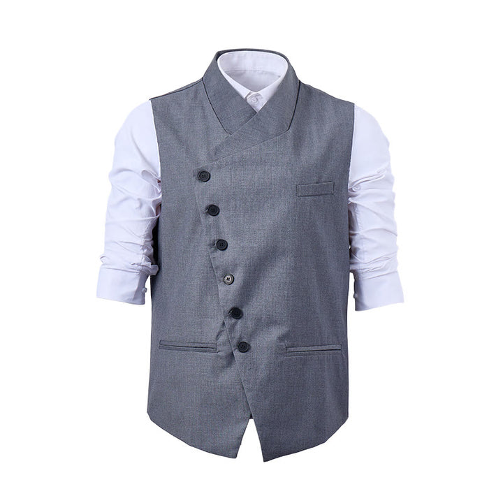 Gilet da abito formale da uomo moderno, sartoriale, con revers asimmetrici. - image 10