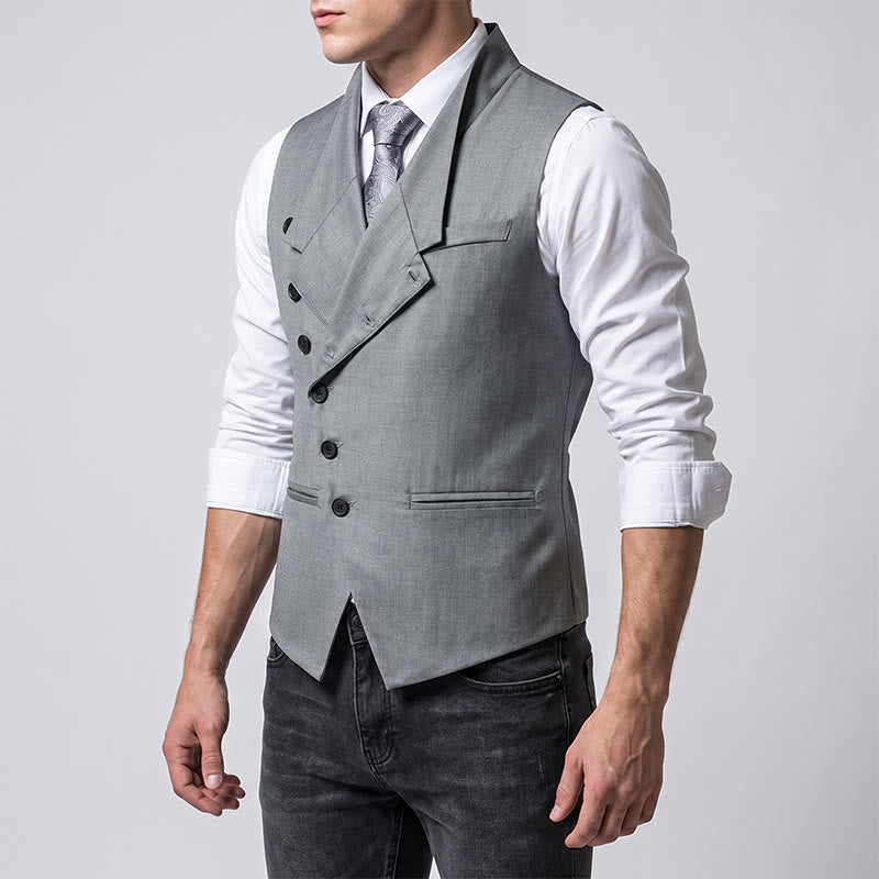 Gilet da abito formale da uomo moderno, sartoriale, con revers asimmetrici. - image 2