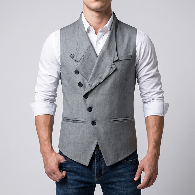 Gilet da abito formale da uomo moderno, sartoriale, con revers asimmetrici. - image 1