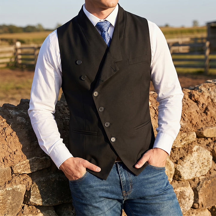 Gilet da abito formale da uomo moderno, sartoriale, con revers asimmetrici. - Nero - 2XL - image 4