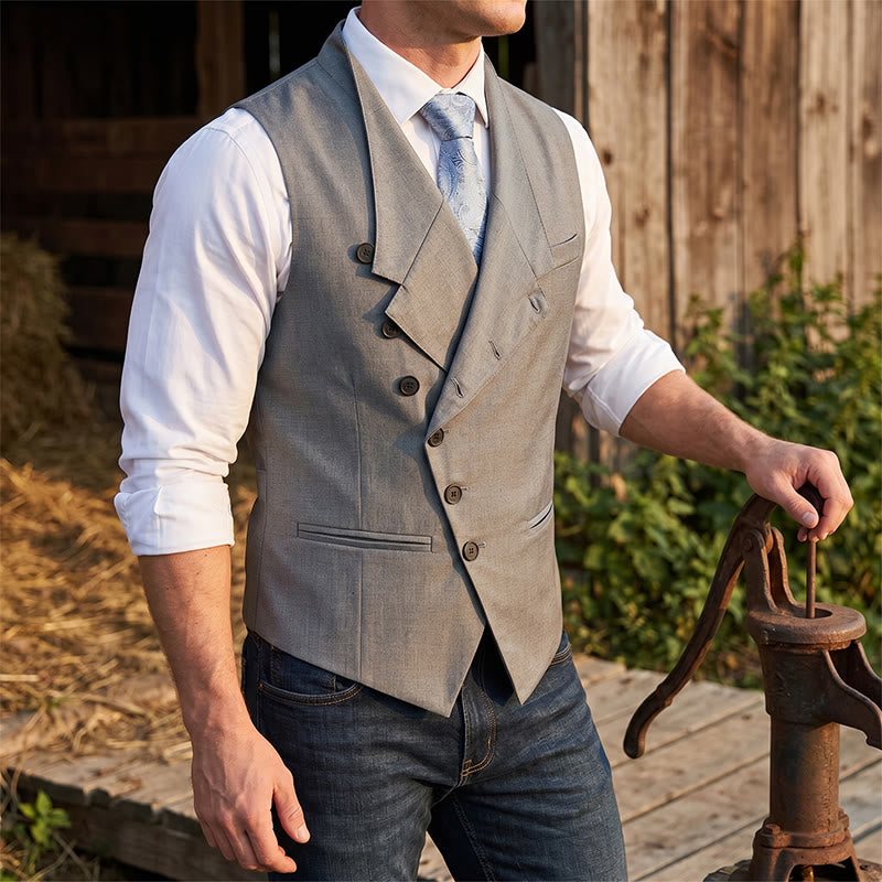 Gilet da abito formale da uomo moderno, sartoriale, con revers asimmetrici. - Grigio - 2XL - image 0