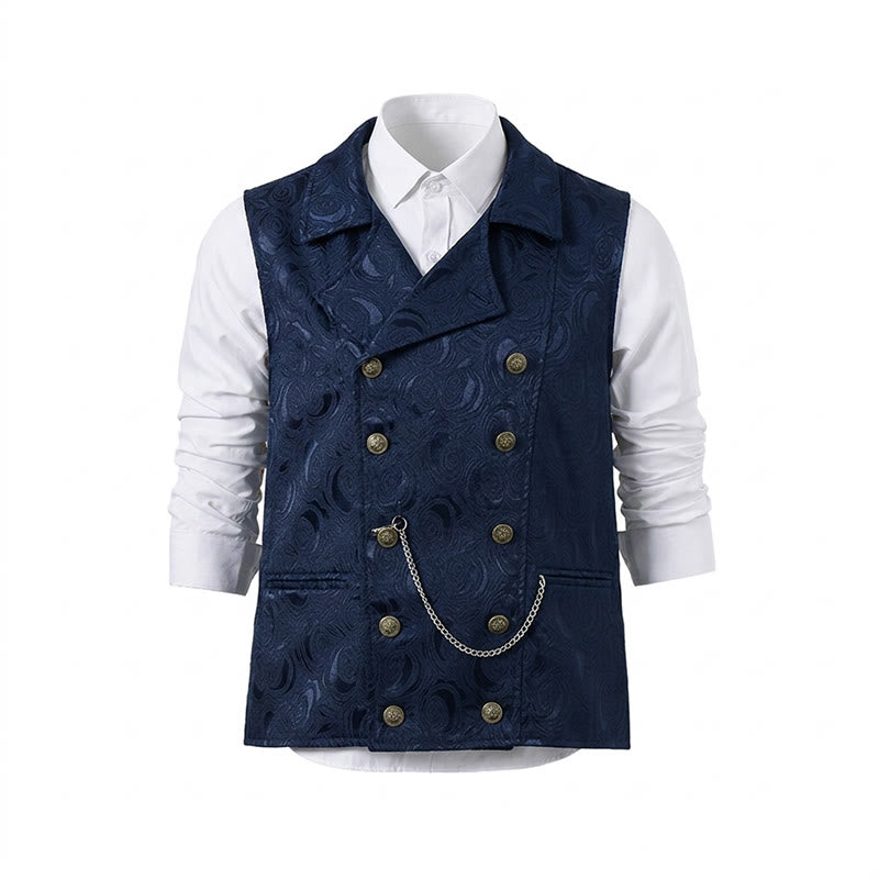 Gilet da uomo doppiopetto in jacquard floreale con dettaglio a catena - image 13