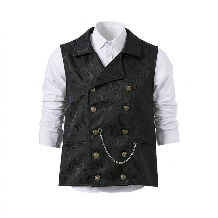 Gilet da uomo doppiopetto in jacquard floreale con dettaglio a catena - image 12