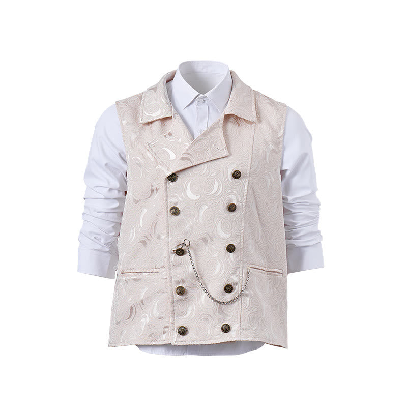 Gilet da uomo doppiopetto in jacquard floreale con dettaglio a catena - image 10
