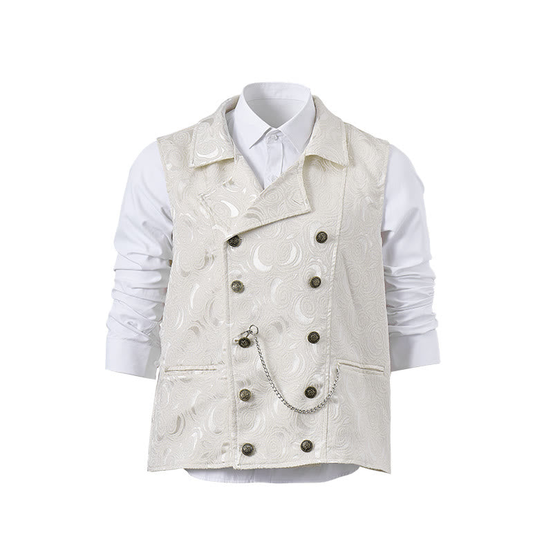 Gilet da uomo doppiopetto in jacquard floreale con dettaglio a catena - Bianco - 2XL - image 14