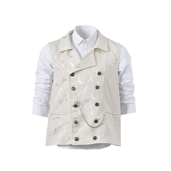 Gilet da uomo doppiopetto in jacquard floreale con dettaglio a catena - Bianco - 2XL - image 14