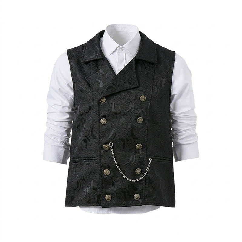 Gilet da uomo doppiopetto in jacquard floreale con dettaglio a catena - image 0