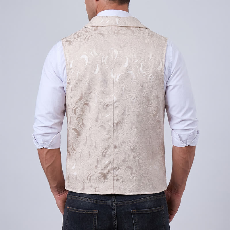 Gilet da uomo doppiopetto in jacquard floreale con dettaglio a catena - image 5