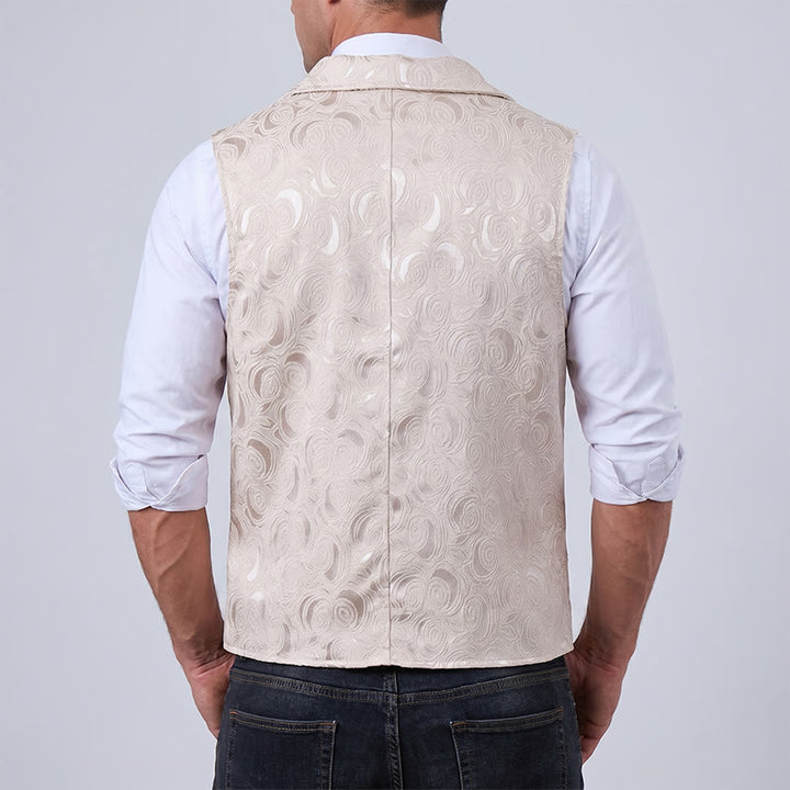Gilet da uomo doppiopetto in jacquard floreale con dettaglio a catena - image 5