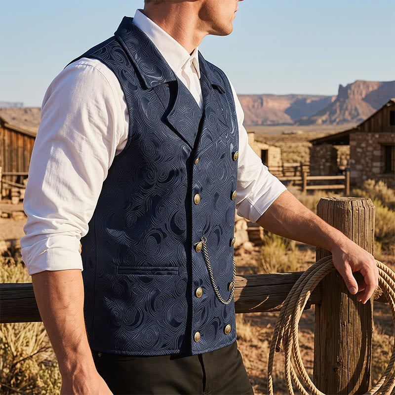 Gilet da uomo doppiopetto in jacquard floreale con dettaglio a catena - Marina - 2XL - image 5