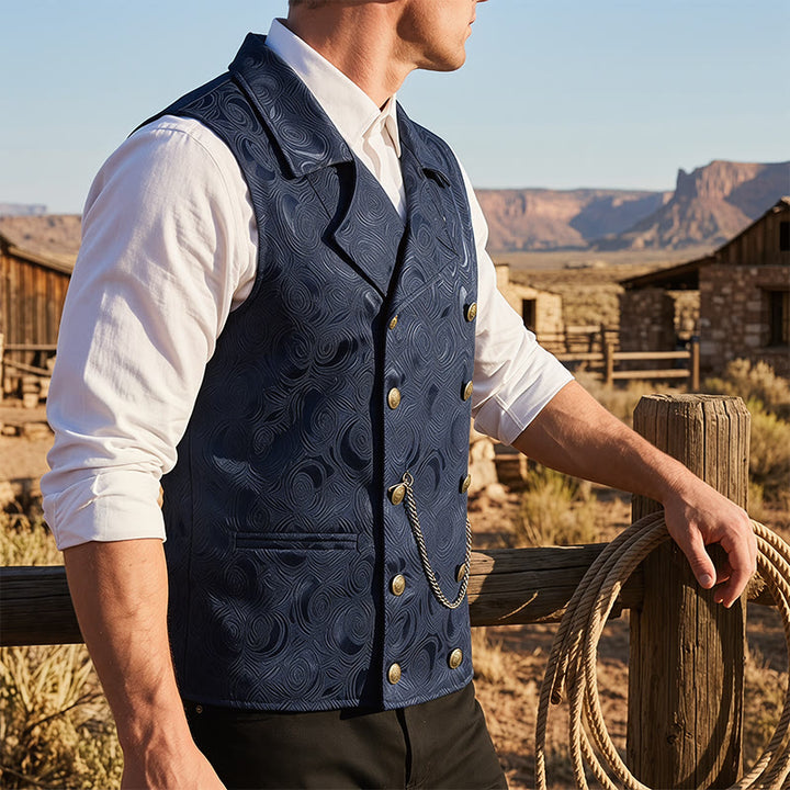 Gilet da uomo doppiopetto in jacquard floreale con dettaglio a catena - Marina - 2XL - image 5