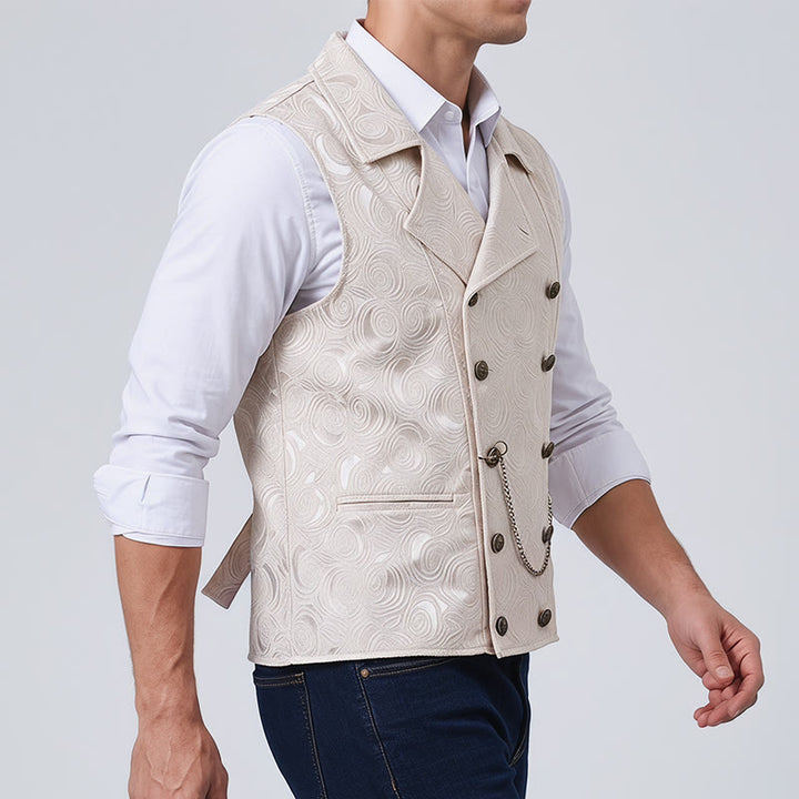 Gilet da uomo doppiopetto in jacquard floreale con dettaglio a catena - image 3