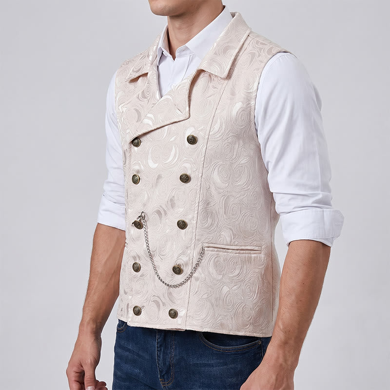 Gilet da uomo doppiopetto in jacquard floreale con dettaglio a catena - image 2