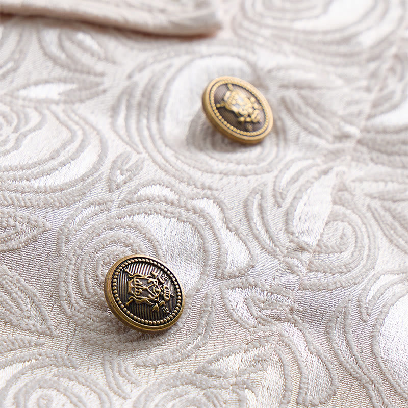 Gilet da uomo doppiopetto in jacquard floreale con dettaglio a catena - image 8