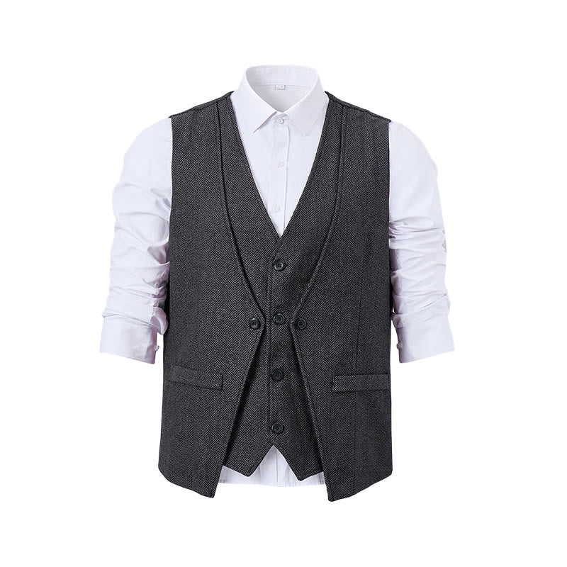 Gilet da uomo elegante con motivo a spina di pesce e design a strati. - image 12
