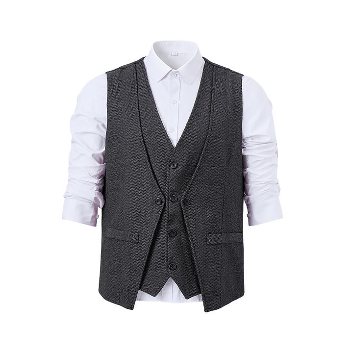 Gilet da uomo elegante con motivo a spina di pesce e design a strati. - image 12