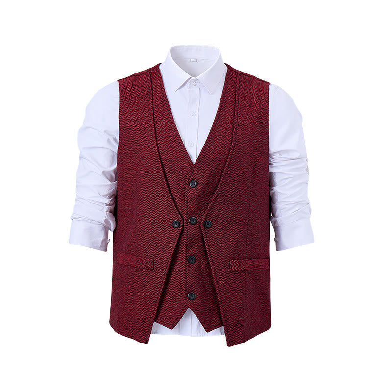 Gilet da uomo elegante con motivo a spina di pesce e design a strati. - image 10