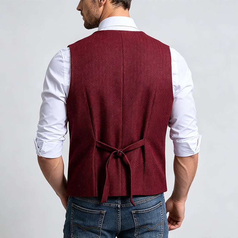 Gilet da uomo elegante con motivo a spina di pesce e design a strati. - image 3