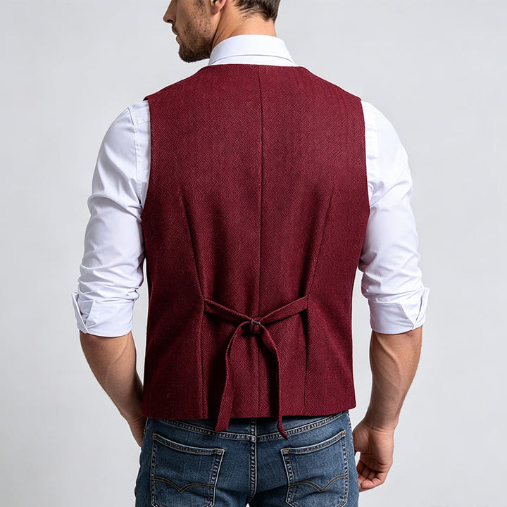 Gilet da uomo elegante con motivo a spina di pesce e design a strati. - image 3