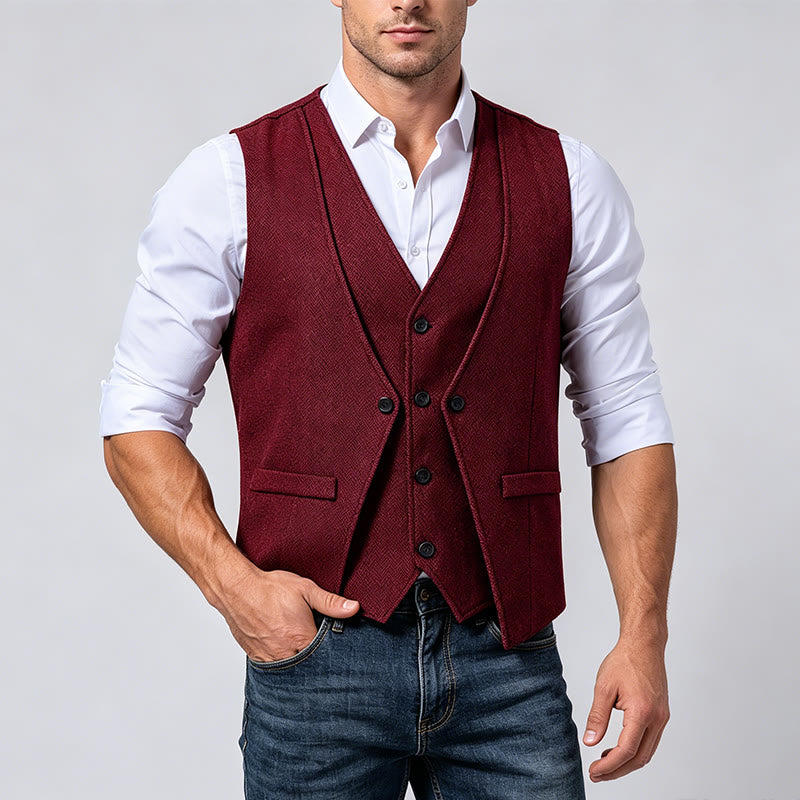 Gilet da uomo elegante con motivo a spina di pesce e design a strati. - image 1